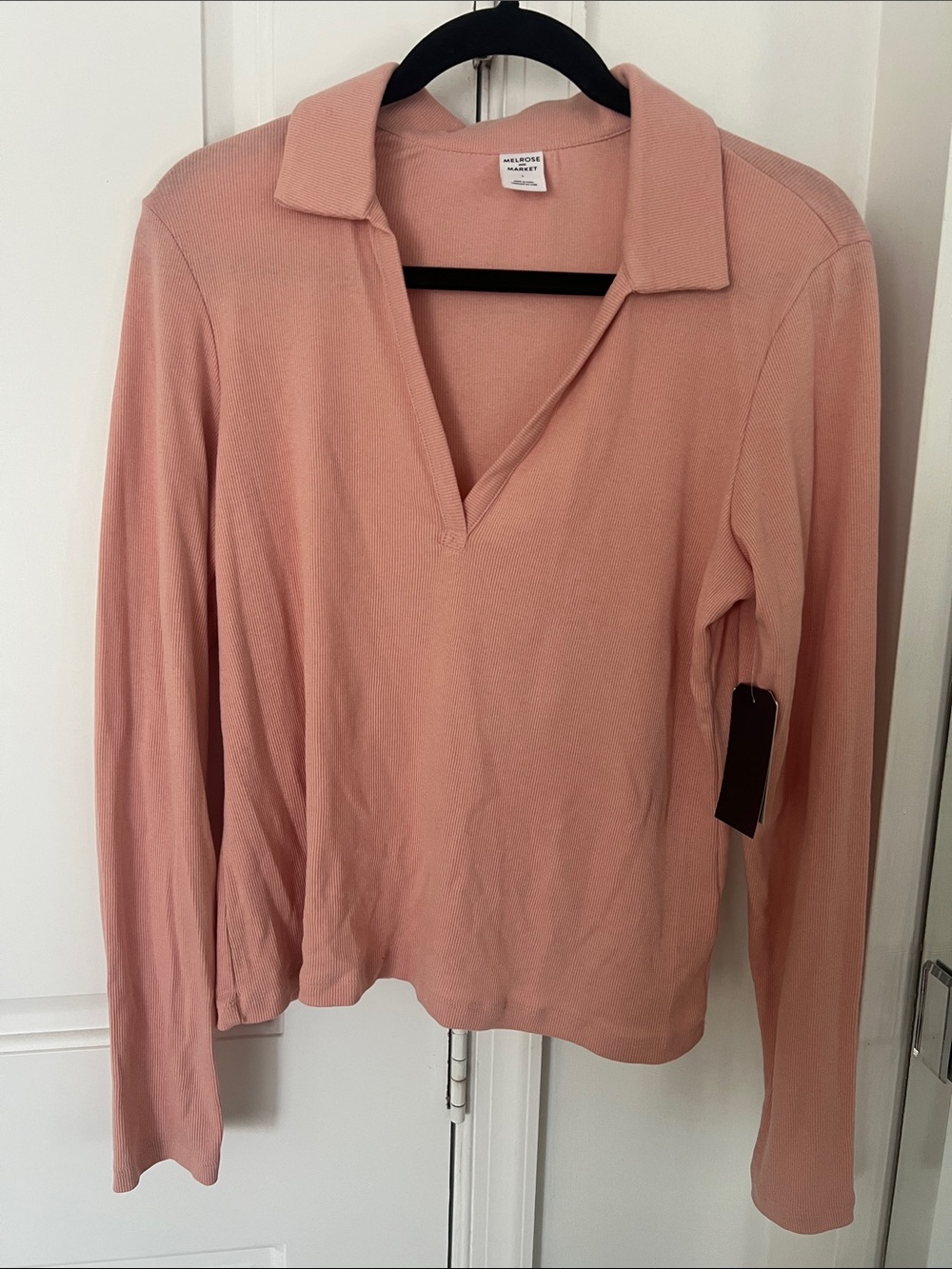 Melrose and Market Madewell light peach/Dusty Rose Long-Sleeve Polo Pullover